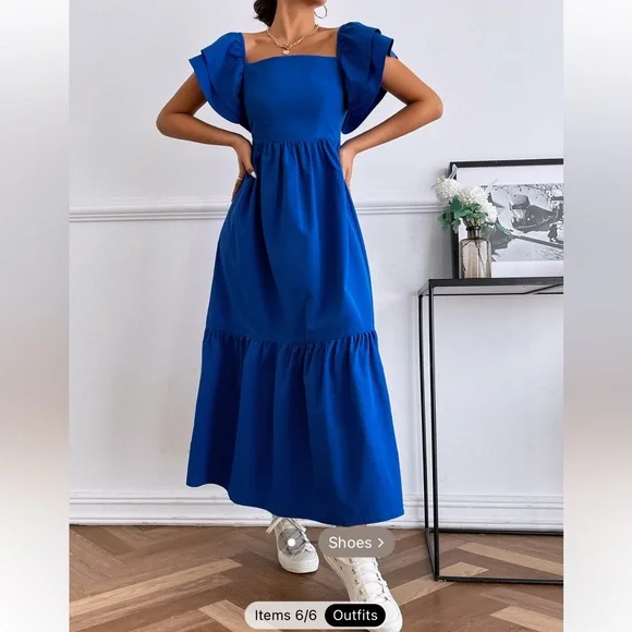SHEIN | Dresses | New Shein Mulvari Layered Sleeve Ruffle Hem Dress In  Royal Blue Size M | Poshmark